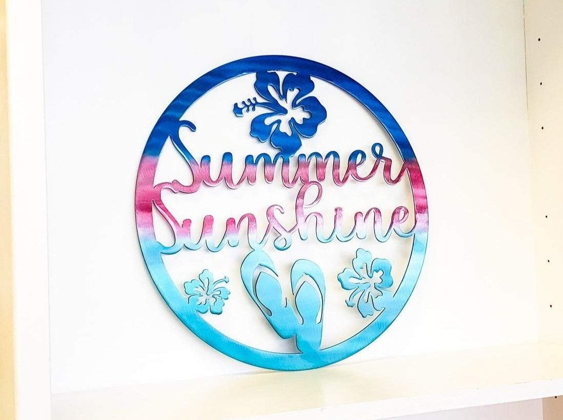 Personalized Palm Tree Scene Sunset Metal Sign, Wreath Decor