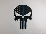 Punisher Skull Thin Blue Line Metal Wall Art with Black or Clear Powder Coat, Handmade, Quality Home Decor, Blue. Silver, Black